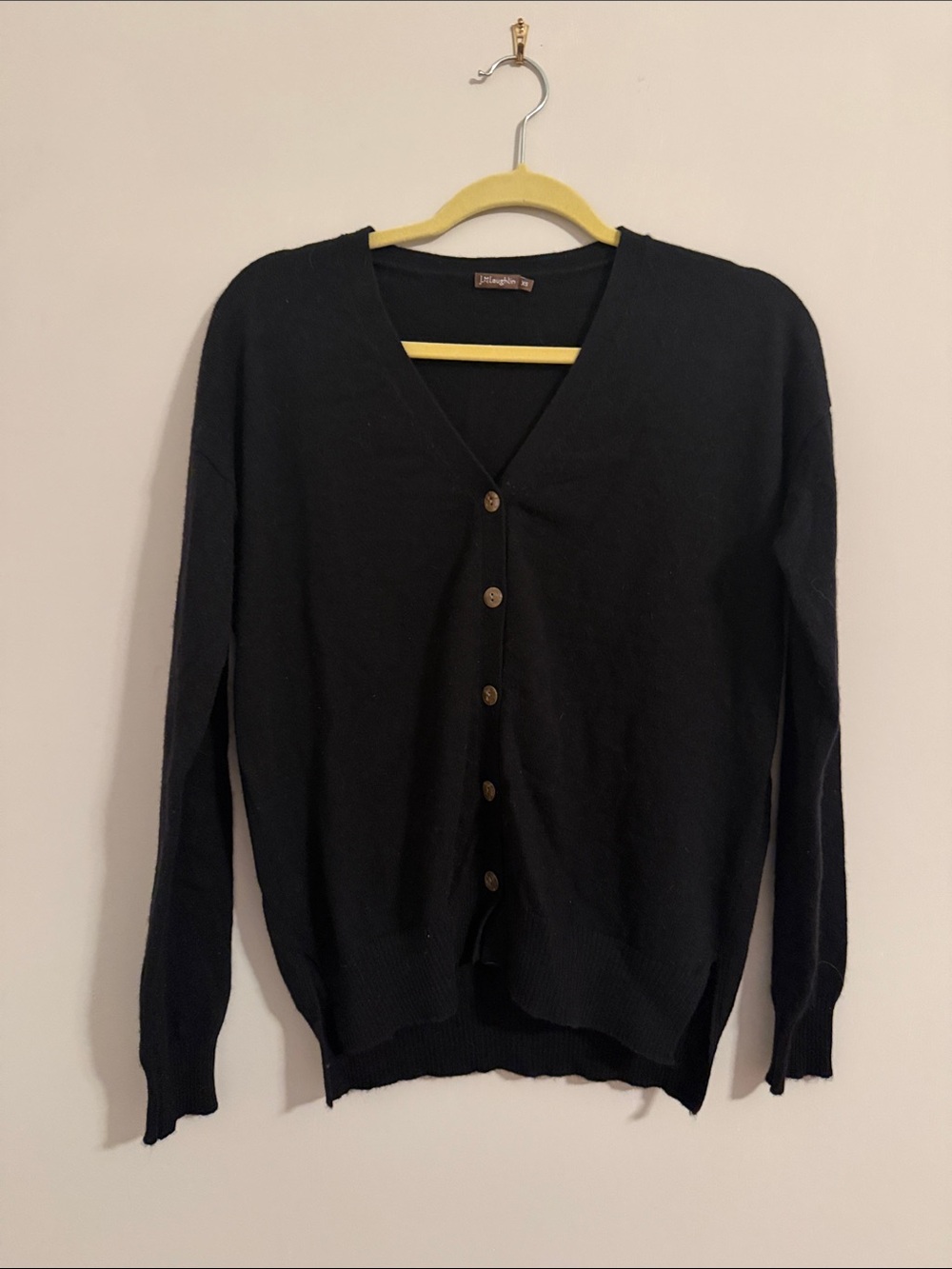 J. McLaughlin Black V-Neck Button Cashmere Cardigan